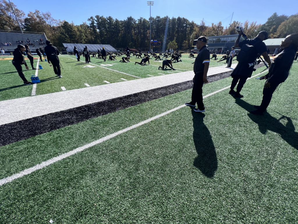 Bowie State from the sideline warm ups